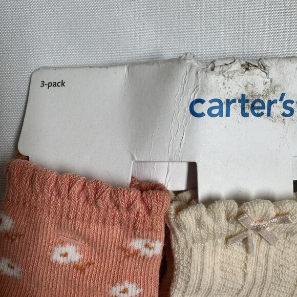 Carter's Baby Girl Socks 3 pair Size 0-3 Months Coral, Peach, White - Picture 2 of 7